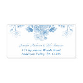 青と白のフローラ中国パターン差出人住所 セルフインキングスタンプ (デザイン)