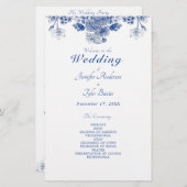 青と白のフローラ中国パターン結婚式 プログラム (正面/裏面)