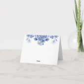 青と白のフローラ中国パターン(鳥付) サンキューカード (裏面)