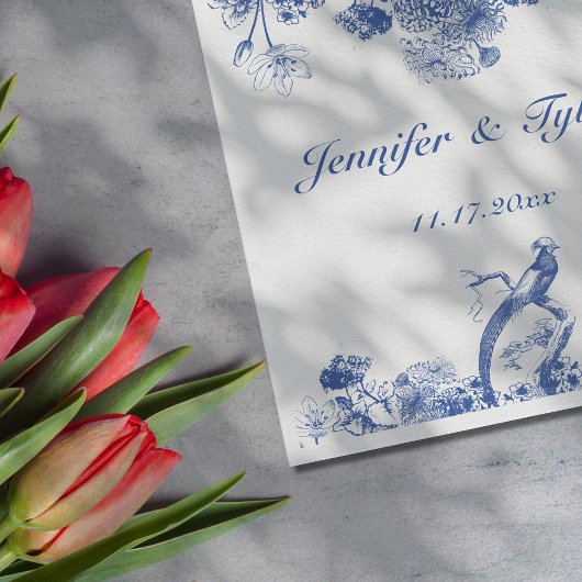 青と白のフローラ中国パターン(鳥付) スタンダードランチョンナプキン