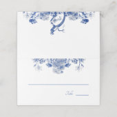 青と白のフローラ中国パターン(鳥付) プレイスカード (外部開封)