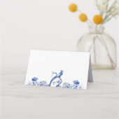 青と白のフローラ中国パターン(鳥付) プレイスカード (裏面)