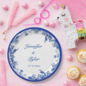 青と白のフローラ中国パターン(鳥付) ペーパープレート (パーティー)