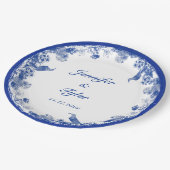 青と白のフローラ中国パターン(鳥付) ペーパープレート (アングル)