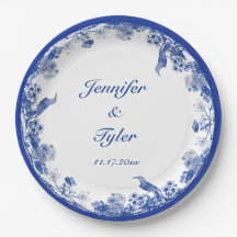 青と白のフローラ中国パターン（鳥付）