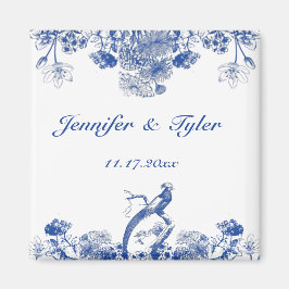 青と白のフローラ中国パターン（鳥付） マグネット