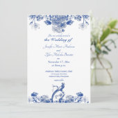 青と白のフローラ中国パターン(鳥付) 招待状 (スタンド正面)