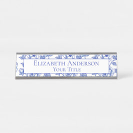 青と白のフローラ名プレート デスクネームプレート