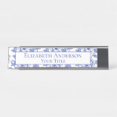 青と白のフローラ名プレート デスクネームプレート (正面)