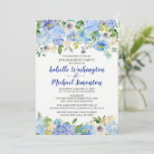 青と白のフローラ婚約パーティ招待状 招待状 (スタンド正面)