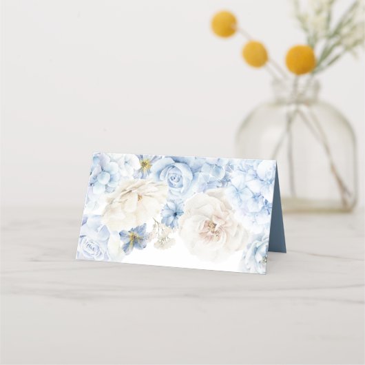 青と白のフローラ座席表 プレイスカード (裏面)