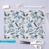 青と白のフローラ抽象芸術パターン 薄葉紙 (クラフト)