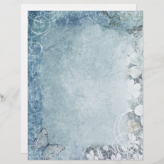 青と白のフローラ旋回スクラップブック紙 (正面/裏面)