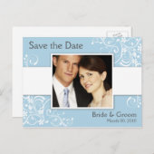 青と白のフローラ日付の写真はがきを保存 案内ポストカード (正面/裏面)