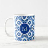 青と白のフローラ水色パリジャンモノグラム コーヒーマグカップ (左)