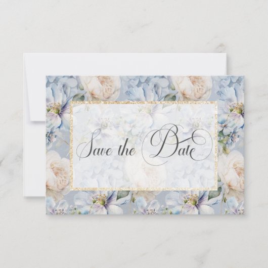 青と白のフローラ素朴金ゴールドフレ結婚ームの救値 セーブザデート (正面)