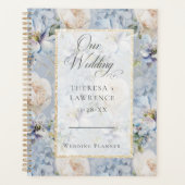 青と白のフローラ素朴金ゴールドフレ結婚ーム プランナー手帳 (正面)