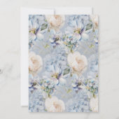 青と白のフローラ素朴金ゴールドフレ結婚ーム 招待状 (裏面)