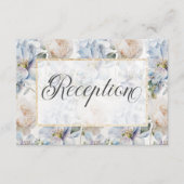 青と白のフローラ素朴金ゴールド枠の白 エンクロージャーカード (正面)