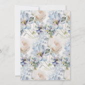 青と白のフローラ素朴金ゴールド枠の白 招待状 (裏面)