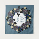 青と白のフローラ結婚の背景 タペストリー (正面(横))