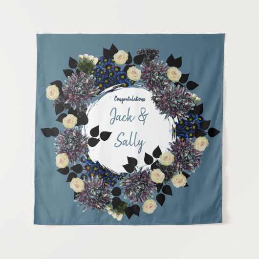 青と白のフローラ結婚の背景 タペストリー (正面)