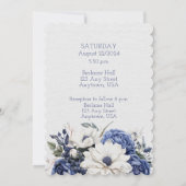 青と白のフローラ結婚の花束 招待状 (裏面)