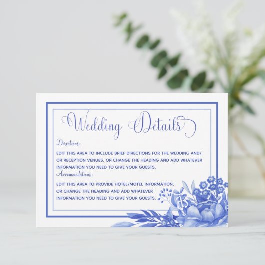 青と白のフローラ結婚の詳細 エンクロージャーカード (スタンド正面)