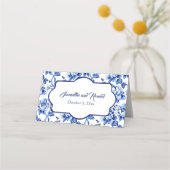 青と白のフローラ結婚トイル プレイスカード (裏面)