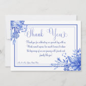 青と白のフローラ結婚磁器 サンキューカード (正面)