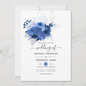 青と白のフローラ結婚 招待状 (正面)