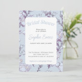 青と白のフローラ縁どブライダルシャワー 招待状 (スタンド正面)
