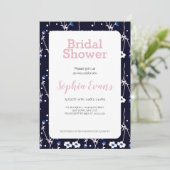 青と白のフローラ縁ど白ブライダルシャワー 招待状 (スタンド正面)