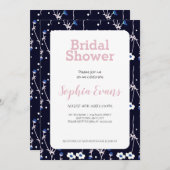 青と白のフローラ縁ど白ブライダルシャワー 招待状 (正面/裏面)