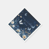 青と白のフローラ蝶ウェディングシャワー スタンダードカクテルナプキン (角)