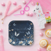 青と白のフローラ蝶ウェディングシャワー ペーパープレート (パーティー)