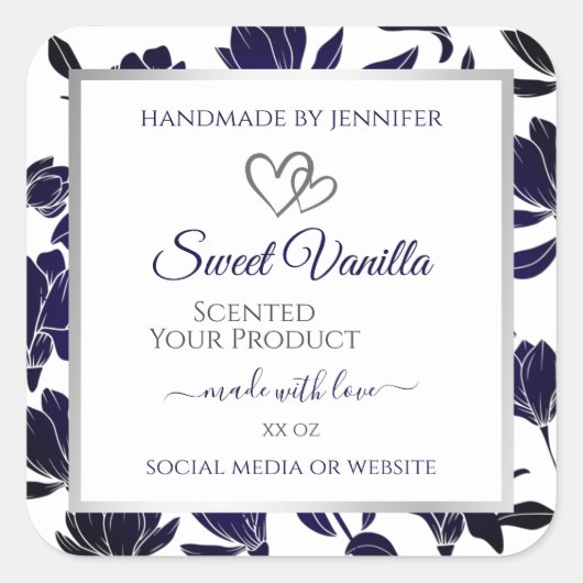 青と白のフローラ製品の包装ラベル スクエアシール (正面)