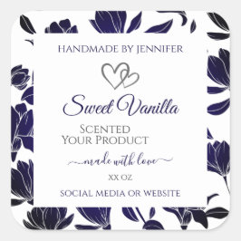 青と白のフローラ製品の包装ラベル スクエアシール