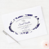 青と白のフローラ製品の包装ラベル 楕円形シール (封筒)