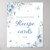 青と白のフローラ離れのレシピカード ポスター (正面)