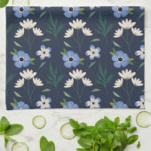 青と白のフローラ キッチンタオル (折り畳み)