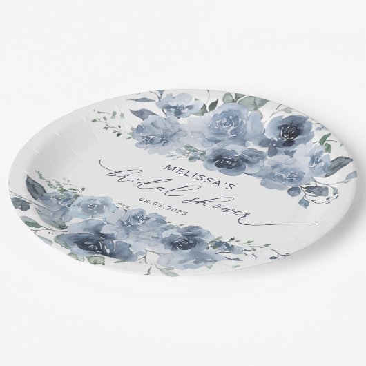 青と白のフローラ ペーパープレート (アングル)