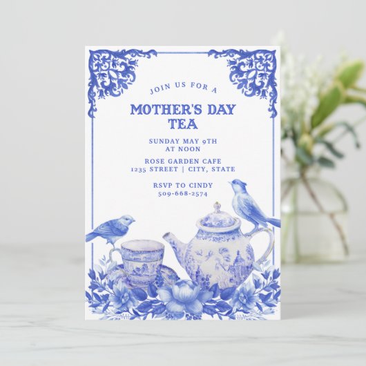 青と白のフローラ |マザーズデイティー招待状 招待状 (スタンド正面)