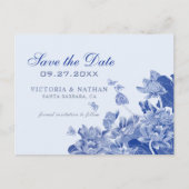 青と白のフローラChinoiserie日付を保存 ポストカード (正面)