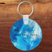青と白のブレンド抽象芸術アート キーホルダー (正面)