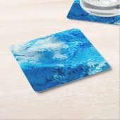青と白のブレンド抽象芸術アート スクエアペーパーコースター (アングル)