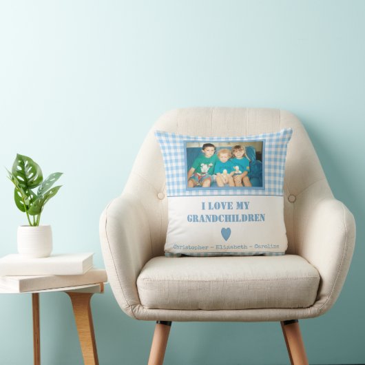 青と白のプライドのギンガムと写真 クッション (椅子)