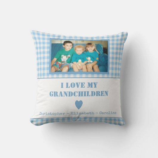 青と白のプライドのギンガムと写真 クッション (正面)