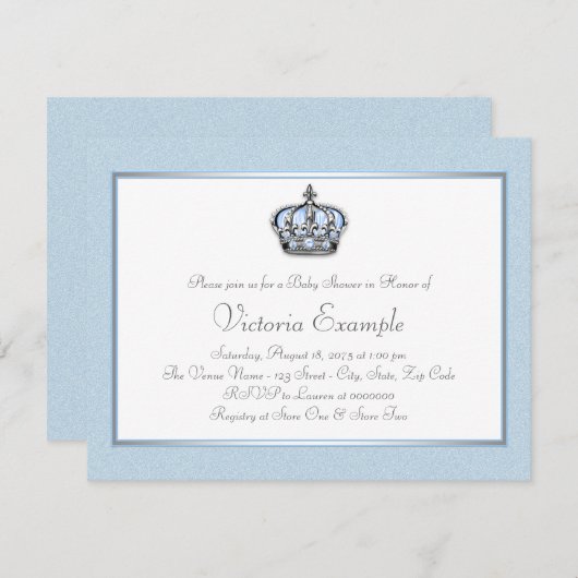 青と白のプリンスベビーシャワー 招待状 (正面/裏面)