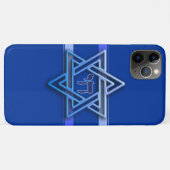 青と白のヘブライ文字のチャイとダビデの星 Case-Mate iPhoneケース (裏面(横))